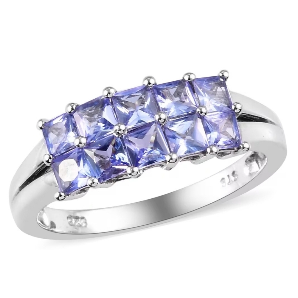 Genuine Tanzanite Ring in Platinum over Sterling Silver Size 5!